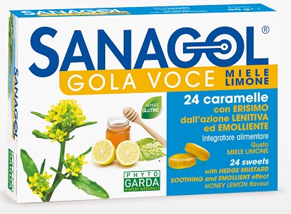 SANAGOL GOLA VOCE MIELE LIMONE 24 CARAMELLE - farmacia015