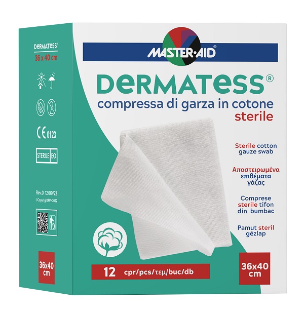GARZA COMPRESSA MASTER-AID DERMATESS COTONE 36X40CM 12 PEZZI - farmacia015