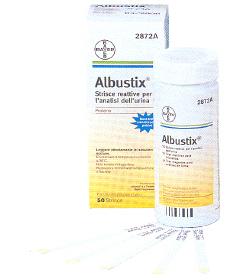 STRISCIA REATTIVA ALBUSTIX PER RICERCA DELLE PROTEINE NELLE URINE 50 PEZZI CODICE ARTICOLO 2872C - farmacia015
