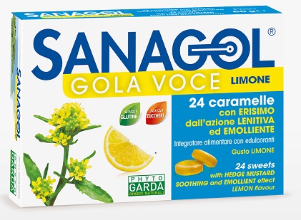 SANAGOL GOLA VOCE SENZA ZUCCHERO LIMONE 24 CARAMELLE - farmacia015