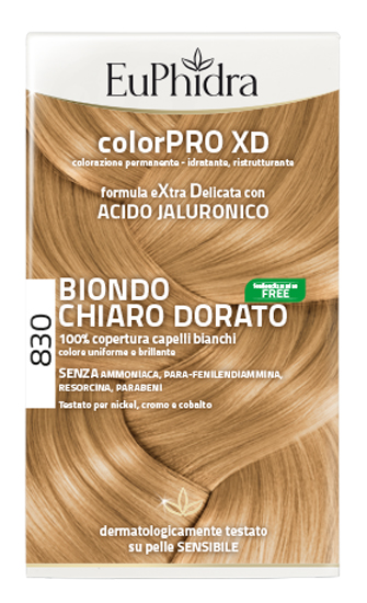 EUPHIDRA COLORPRO XD 830 BIONDO CHIARO DORATO GEL COLORANTE CAPELLI IN FLACONE + ATTIVANTE + BALSAMO + GUANTI - farmacia015