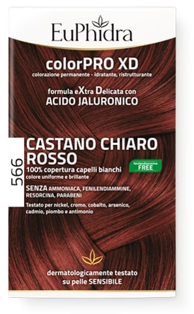 EUPHIDRA COLORPRO GEL COLORANTE CAPELLI XD 566 CASTANO CHIARO ROSSO 50 ML + ATTIVANTE + BALSAMO + GUANTI - farmacia015