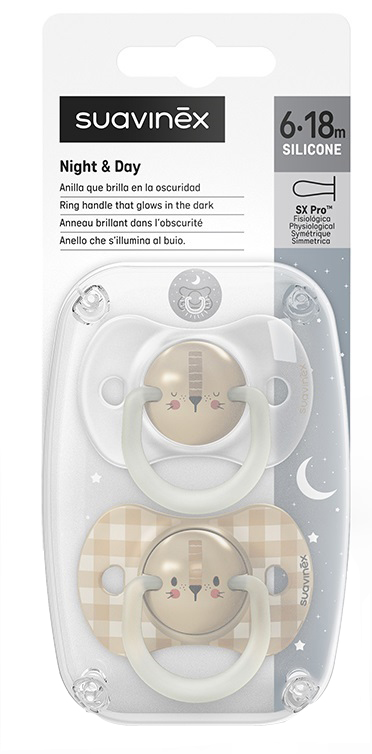 SUAVINEX NIGHT & DAY SUCCHIETTO IN SILICONE SX PRO 6/18 MESI LEONE 2 PEZZI - farmacia015
