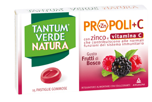TANTUM VERDE NATURA PROPOLI+C CON ZINCO E VITAMINA C 15 PASTIGLIE GOMMOSE GUSTO FRUTTI DI BOSCO - farmacia015