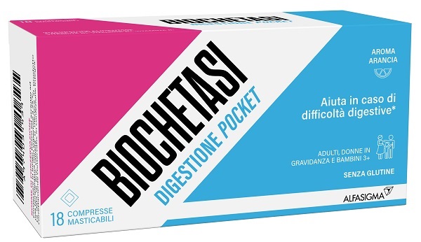 BIOCHETASI DIGESTIONE POCKET 18 COMPRESSE MASTICABILI - farmacia015