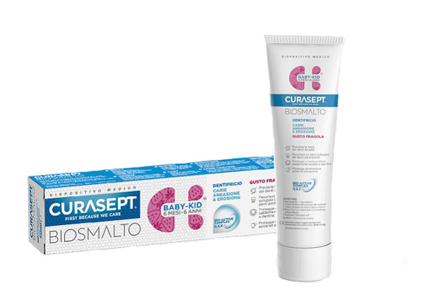 CURASEPT BIOSMALTO DENTIFRICIO BABY KID FRAGOLA CARIE ABRASIONE & EROSIONE 50 ML - farmacia015