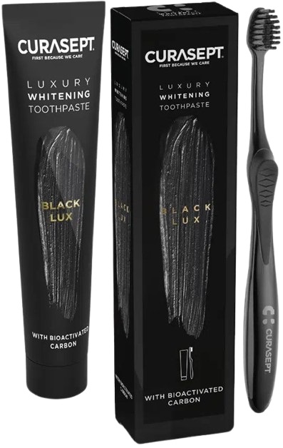 CURASEPT BLACK LUXURY WHITENING DENTIFRICIO 75 ML + SPAZZOLINO - farmacia015