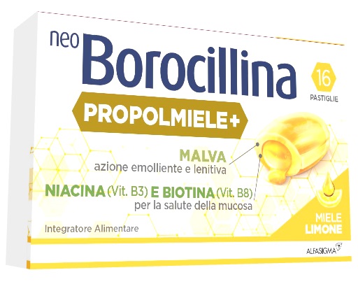 NEOBOROCILLINA PROPOLMIELE+ MIELE/LIMONE 16 PASTIGLIE DA 3,4 G - farmacia015