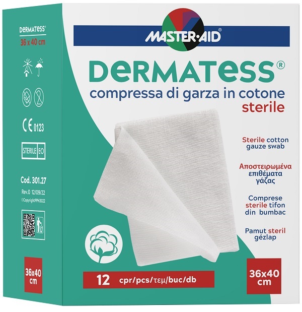 GARZA COMPRESSA DERMATESS IN COTONE 36X40CM 12 PEZZI - farmacia015