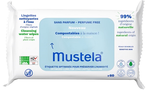 MUSTELA SALVIETTE ACQUA COMPOSTABILI SENZA PROFUMO 60 PEZZI - farmacia015